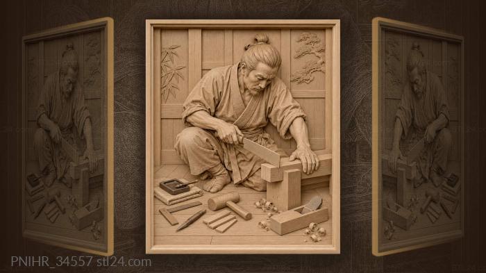 Japanese woodworker precise hand sawing 3d STL model