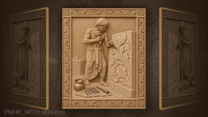 Stonecutter follows a leaf vein on marble 3d STL model