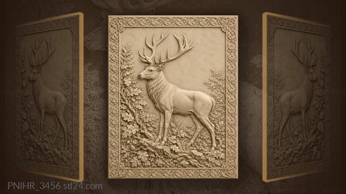 Leaves and branches around stag 3d STL model