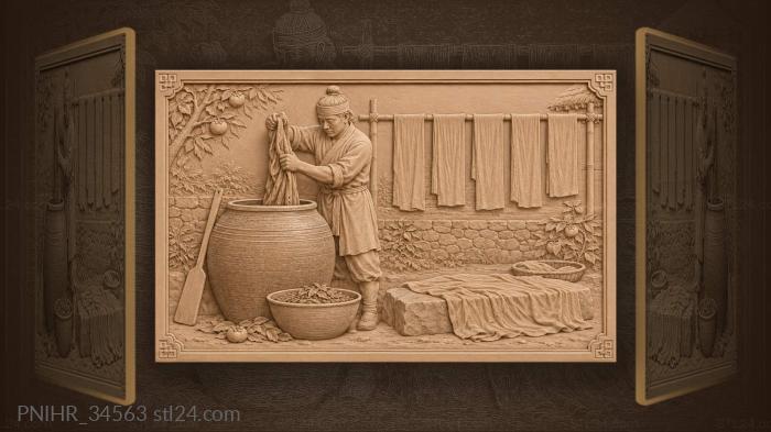 Dyer dries hemp cloth on clean stone 3d STL model