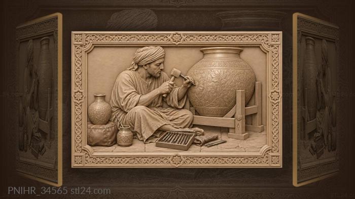 Chaser works a brass urn in a cradle 3d STL model