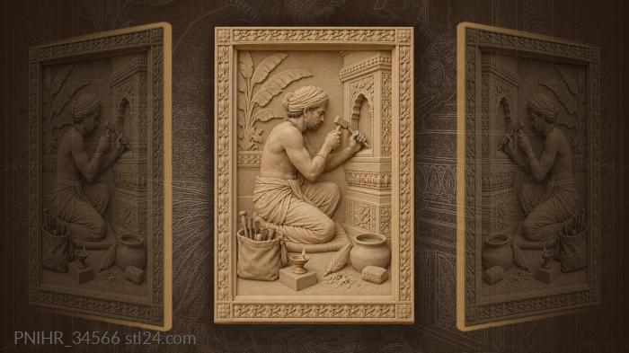 Indian carver shaping stone niche 3d STL model