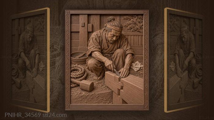 Master trims fresh cedar joint with chisel 3d STL model