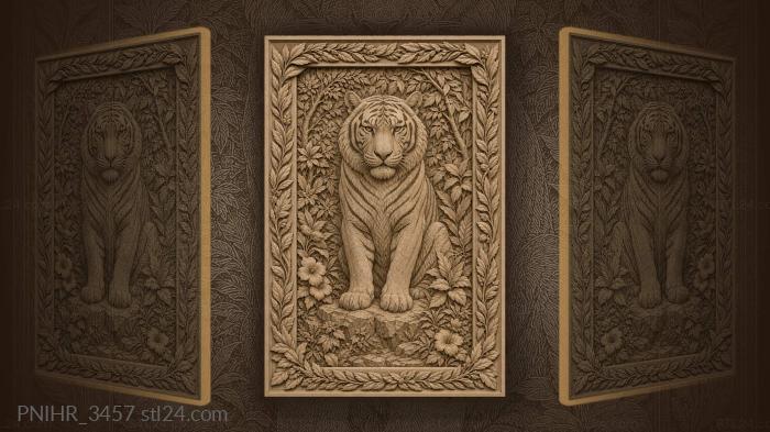 Tiger seated among flowering branches 3d STL model