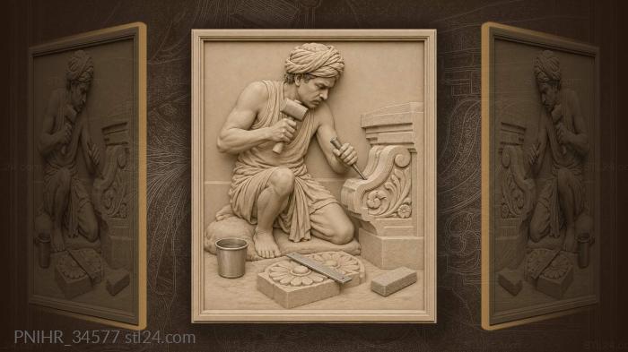 Indian stonecutter working temple detail 3d STL model