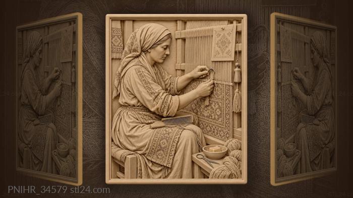 Master weaver tightens silk knot with hook 3d STL model