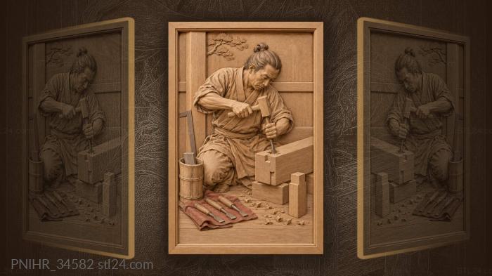 Japanese joiner crafting dovetail joint 3d STL model