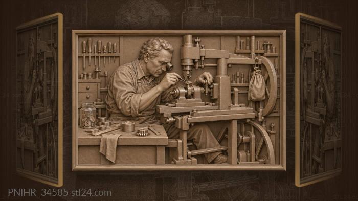 Watchmaker at vintage milling machine 3d STL model