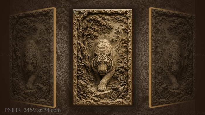 Tiger stepping out of the pine thicket 3d STL model