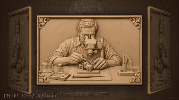 Escapement maker adjusts pallet stone under microscope 3d STL model