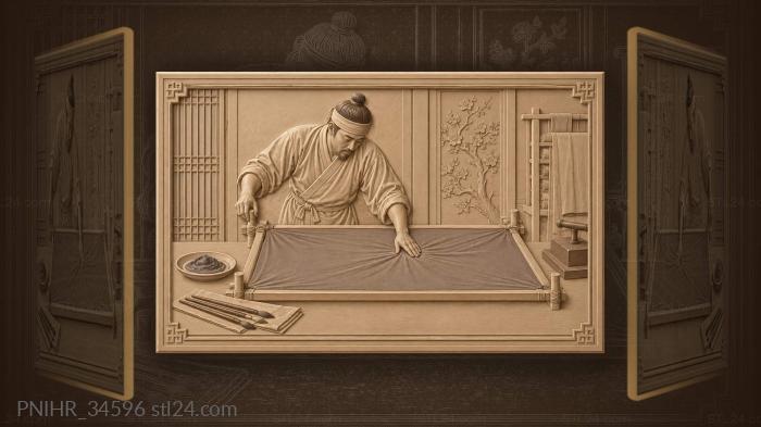Pinning dyed silk on drying frame 3d STL model