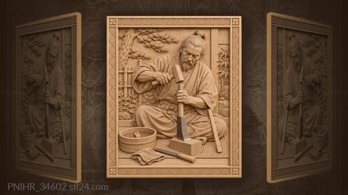Japanese craftsman fitting adze handle 3d STL model