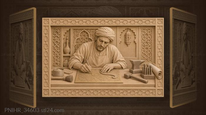 Moroccan artisan designing brass ornament 3d STL model