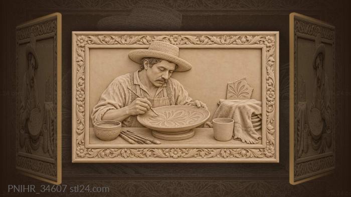 Mexican painter decorating clay pottery 3d STL model