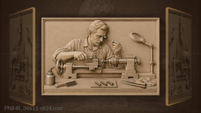 Swiss watchmaker at the lathe 3d STL model