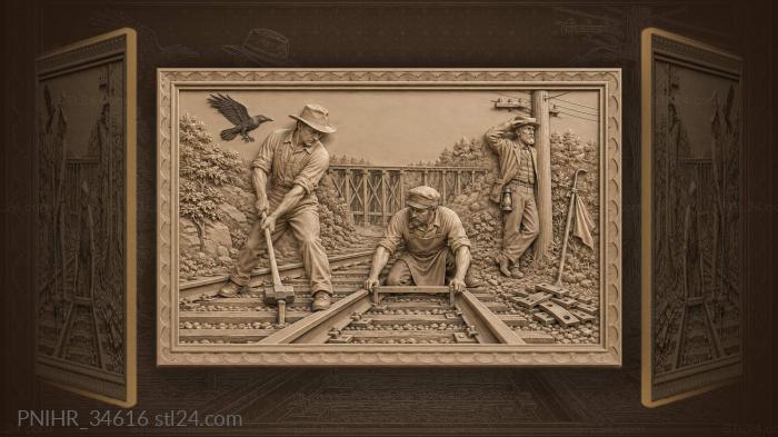 Railway workers maintain track and signal 3d STL model