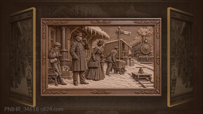 Winter station bustling with travelers 3d STL model