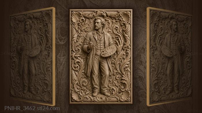 Artist with blooming foliage frame 3d STL model