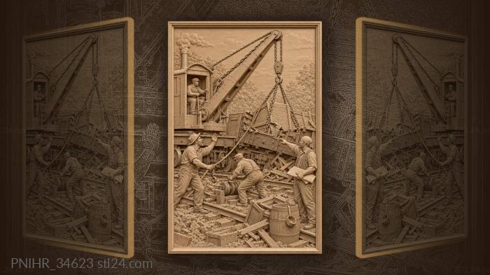 Rail crew lifts derailed freight car 3d STL model