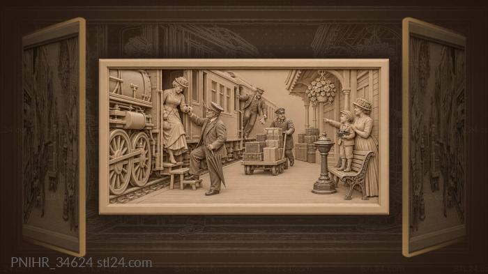 Train arrival station scene bustle 3d STL model