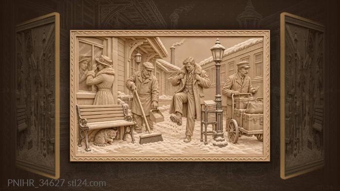 Winter station scene with travelers 3d STL model
