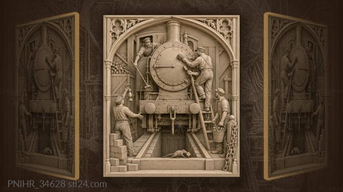 Hostler guides locomotive over ash pit 3d STL model