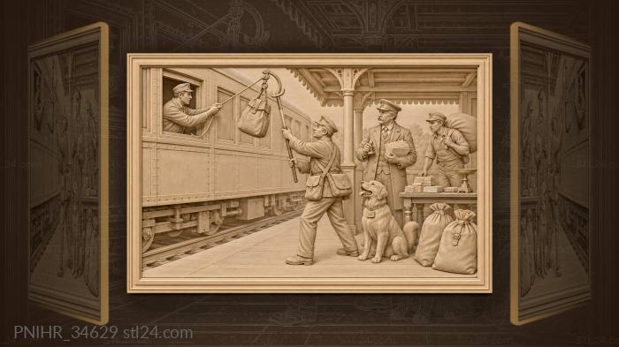 Train mail delivery vintage scene 3d STL model