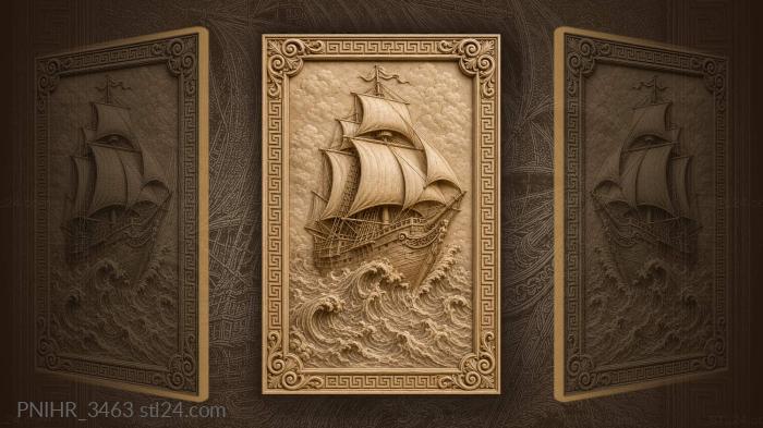 Small sailing ship rising from a wave 3d STL model