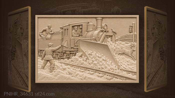 Winter train pushing through the snow 3d STL model
