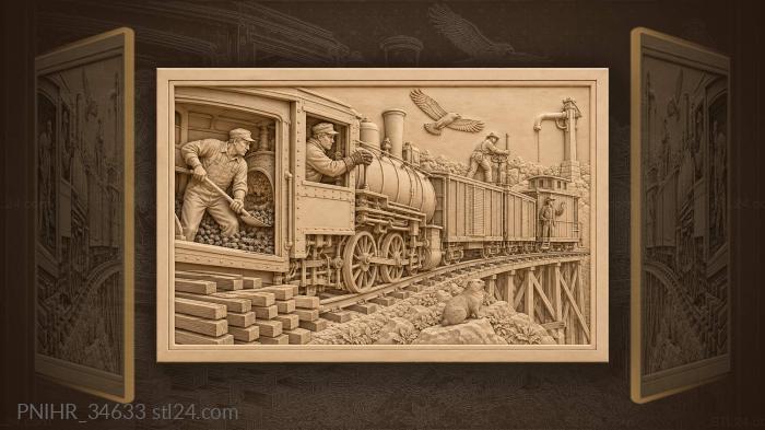 Steam train climbing mountain grade 3d STL model
