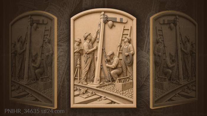 Railway workers adjust signal mast 3d STL model
