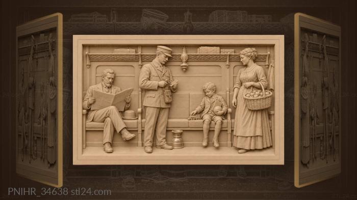 Vintage train interior lively scene 3d STL model