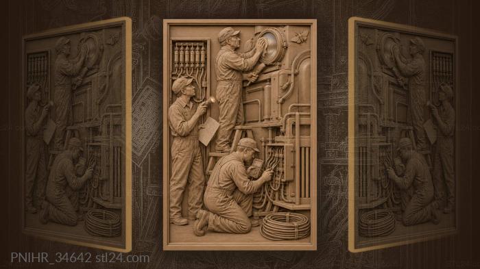 Locomotive electrician testing wiring by lamplight 3d STL model