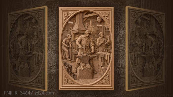Forge work with blacksmith and apprentice 3d STL model