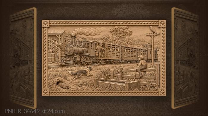 Train with cattle and country life 3d STL model
