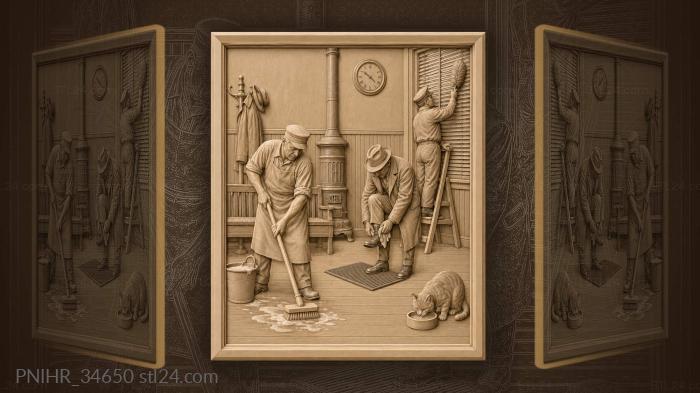 Station scene with travelers and staff 3d STL model