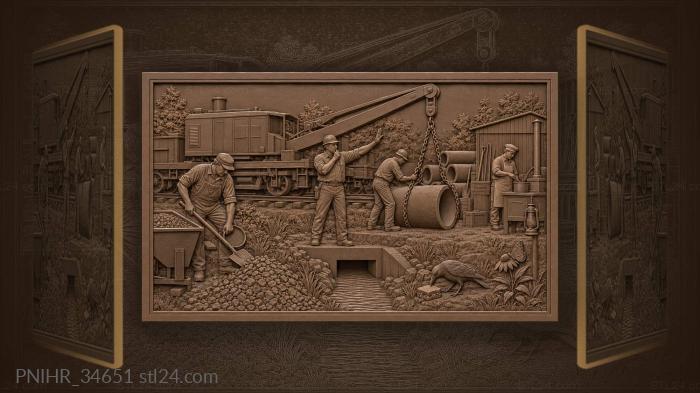 Railway construction bustling summer scene 3d STL model