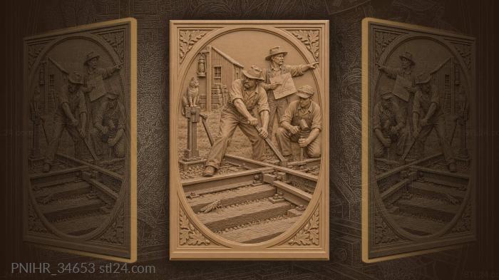 Railway workers adjust track switch route 3d STL model