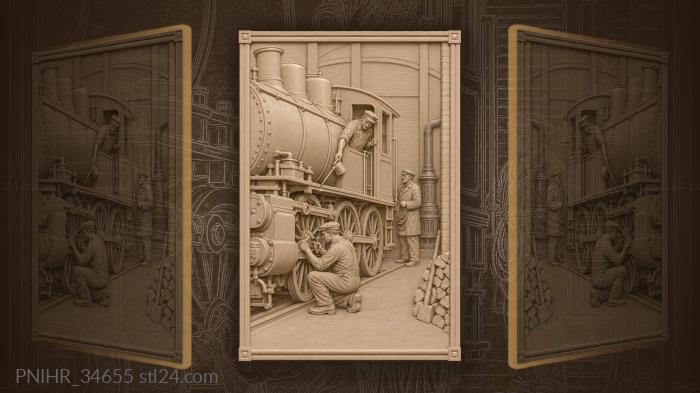 Steam locomotive in depot repair 3d STL model