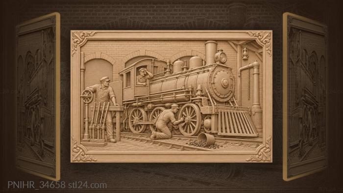 Steam train at depot rest 3d STL model