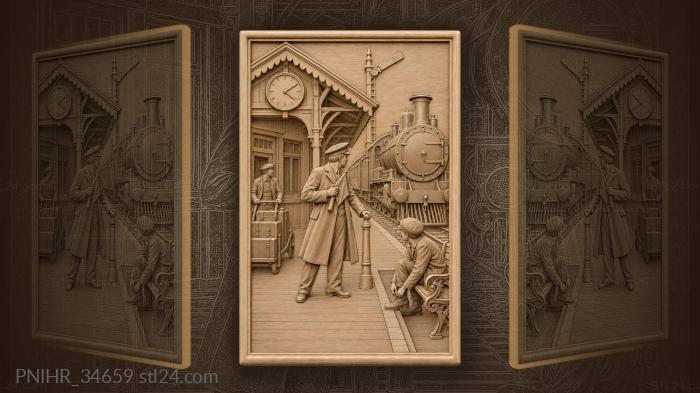 Stationmaster awaits approaching express train 3d STL model