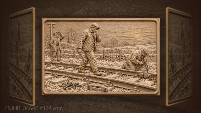 Winter railway track maintenance crew 3d STL model