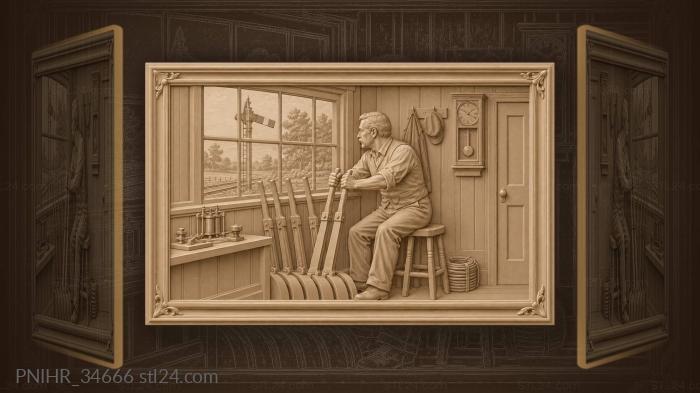 Semaphore tower operator pulling lever 3d STL model