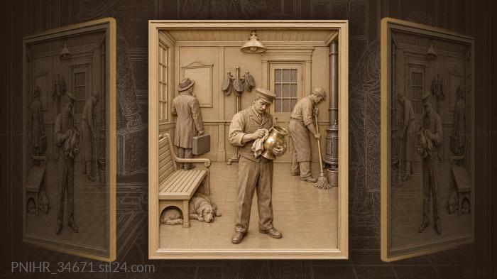Station life quiet contemplation brass 3d STL model