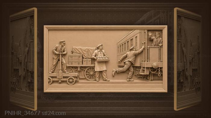 Train arrival bustling station scene 3d STL model