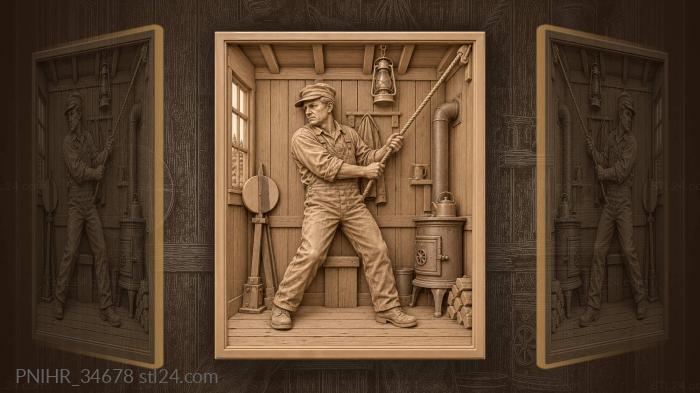 Railway worker at distant switch 3d STL model