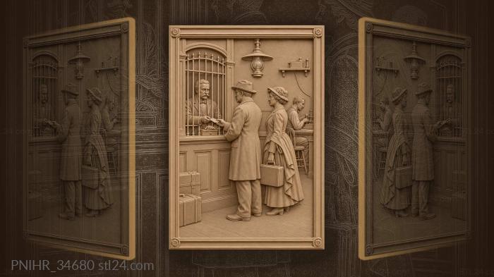 Station scene with passengers and telegraph 3d STL model