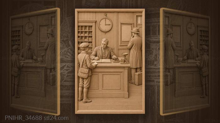 Telegrapher records messages beside waiting courier 3d STL model