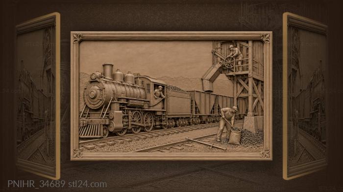 Steam train loading coal tower scene 3d STL model