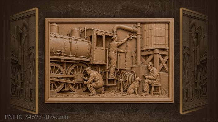 Fireman fills tender at water tank 3d STL model